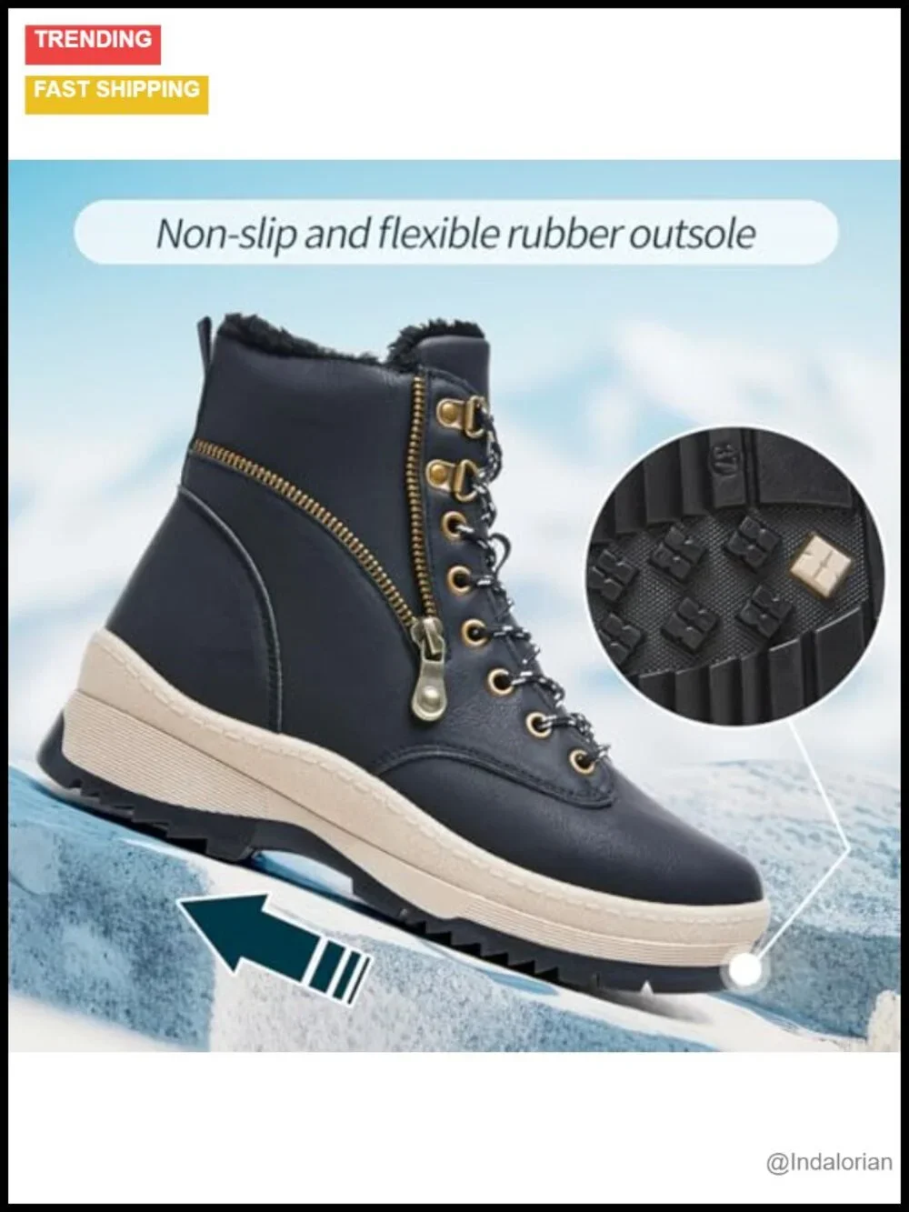 Waterproof Faux Leather Lace Up Snow Boots with Side Zipper Non Slip Hiking Work